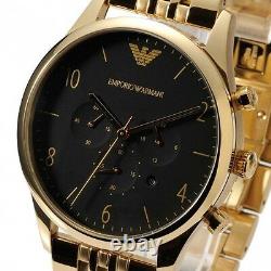 Emporio Armani Ar1893 Gold/black Mens Gold Pvd Plated Watch New With Tags