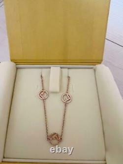 FENDI Necklace Logo Plate Metal Crystal Pink Gold Chain 39.5cm Women Accessories