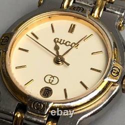 GUCCI 9000L 9000-L Date Gold Plated Stainless Steel Ladies Watch Quartz Working