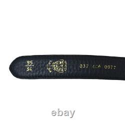 GUCCI GG Interlocking Buckle Belt Leather Navy Blue Gold Plated 85/34 05BT876