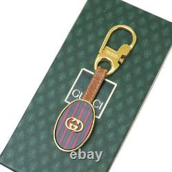 GUCCI GG Logo Sherry Bag Charm Key Ring Gold-Plated Leather Accessory 07MK049