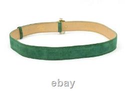 GUCCI Shelly Line Belt Waist Mark Suede Leather Gold Plated Green Italy 70-28