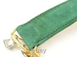 GUCCI Shelly Line Belt Waist Mark Suede Leather Gold Plated Green Italy 70-28