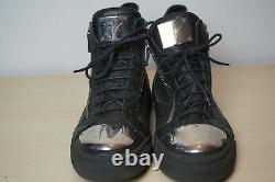 Giuseppe Zanotti Black Leather Gold Tone Metal Plate Fashion Sneakers Sz 45 12