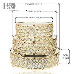 Gold Crystal Beads Metal Wedding Birthday Party Dessert Cake Stand Display Plate