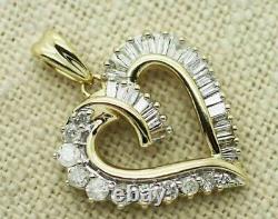 Gold Plated 925 Silver 3 Ct Baguette Simulated Diamond Love Heart Pendant