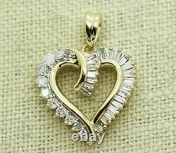 Gold Plated 925 Silver 3 Ct Baguette Simulated Diamond Love Heart Pendant