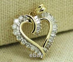 Gold Plated 925 Silver 3 Ct Baguette Simulated Diamond Love Heart Pendant