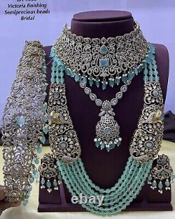 Gold Plated Bollywood Style CZ Necklace Belt Haram Indian Victorian Jewelry Set