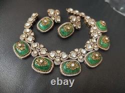 Gold Plated Bollywood Style Indian Green Kundan Choker Necklace CZ Jewelry Set