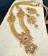 Gold Plated Bollywood Style Long Cz Haram Necklace Jhumka Earrings Bridal Set