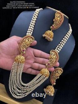 Gold Plated Indian Bollywood Style Haram CZ Necklace Nagas Pearl Jewelry Set