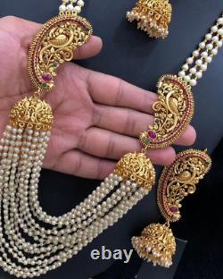 Gold Plated Indian Bollywood Style Haram CZ Necklace Nagas Pearl Jewelry Set