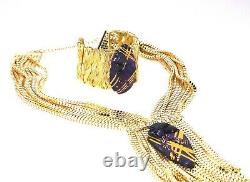 Gold Plated Long Necklace PURPLE Agate Blue Goldstone Stones By Patricia Adelson
