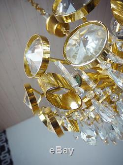 Gold Plated PALWA CHANDELIER Bubbles PENDANT LAMP Crystal Glass, Germany 1960s