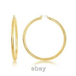 Gold Plated Sterling Silver High-Polished 4x70mm Large Classic Hoop Earrings