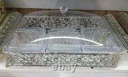 Gold Silver Tray Fruit Dry Serving Dried Nuts Plate Compartment Snack Dish LID