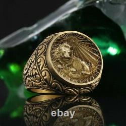 Gold plated 925 Sterling silver gilding LEO -horoscope No Stone Mens Ring 001