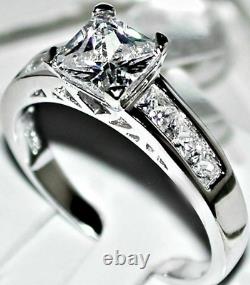 Gorgeous 1.93 Ctw Princess Cut Bridal Set Engagement Ring 14k White Gold Plated