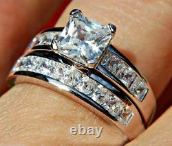 Gorgeous 1.93 Ctw Princess Cut Bridal Set Engagement Ring 14k White Gold Plated