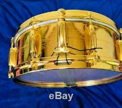 Gretsch 4160G 24 Karat Gold Plated Metal Snare Drum Engraved 5x14 Seamless Brass