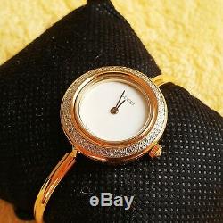 Gucci 11/12.2 18k GP Women's Bangle Watch with Diamond Cut metal Bezel (NR441)
