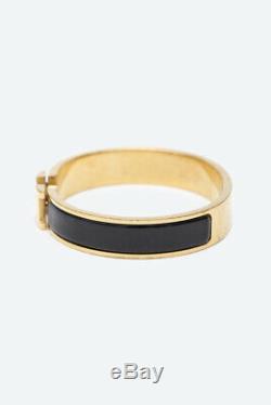 HERMES Clic Clac H Narrow GM Black Gold Plate Metal Enamel Bangle Cuff Bracelet