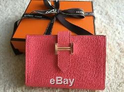 HERMES goatskin Bearn card holder with gusset and gold plated H tab closure Case
