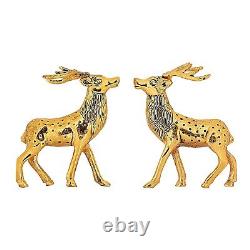 Hand Carved Gold Plated Metal Deer Pair on Standing Position
