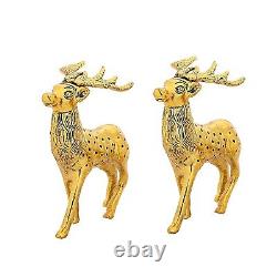 Hand Carved Gold Plated Metal Deer Pair on Standing Position