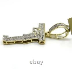 Handgun Pendant 925 Sterling Silver Simulated Diamond In 14k Yellow Gold Plated