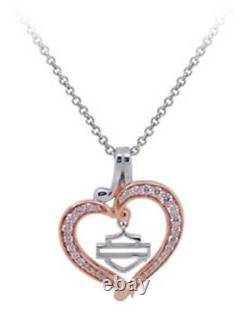 Harley-Davidson Womens Rose Gold Plated & Silver Bling Heart Necklace HDN0371-18