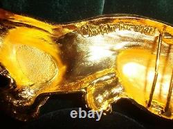 Haute Couture Christopher Ross 24kt Gold Plate Crouching Panther Belt Buckle'85