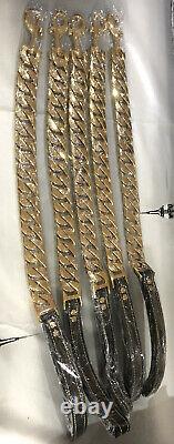 Heavy Duty 18k Gold Plated Stainless Steel Cuban Chain Dog Lead Leash 32mm Width