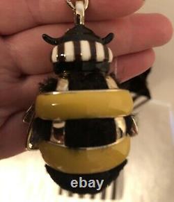 Henri Bendel Bumble Bee Buggy Key Fob Keyring Bag Charm Yellow NWT Gold Plated