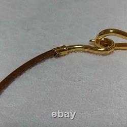 Hermes Accessory Choker Necklace Brown Leather Thong Gold Plated Closure Women