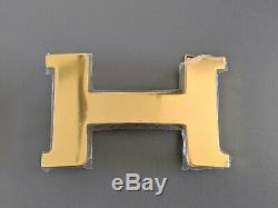 Hermes B Huge Shiny Plated Gold Belt Buckle CONSTANCE H 42 mm, New with Pouch