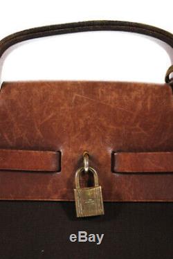 Hermes Mens Brown Toile Canvas Herbag GM Gold Plated Hardware Messenger Bag