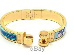 Hermes Paris France Authentic Gold Plated Enamel Hinged Women's Bangle Bracelet