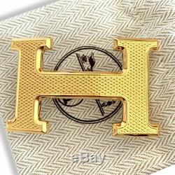 Hermes Plated Gold Guillochee Buckle H 32mm, New in Pochette and White Box
