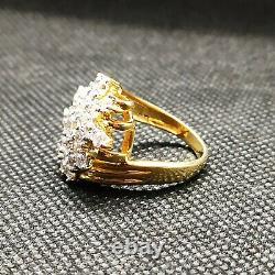 Huge 3CT Simulated Diamond Waterfall Cluster Gold Plated Silver Cocktail Ring