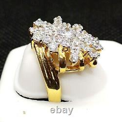 Huge 3CT Simulated Diamond Waterfall Cluster Gold Plated Silver Cocktail Ring
