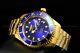 Invicta Men 47mm Pro Diver Automatic Nh35a Gold Plated Blue Dial Bracelet Watch