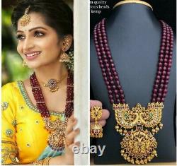 Indian Bollywood Gold Plated Bridal Necklace Earrings Set jewelry Long Haram