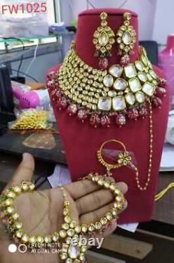 Indian Bollywood Gold Plated Kundan Necklace Earring Wedding Jewelry Sets Bridal