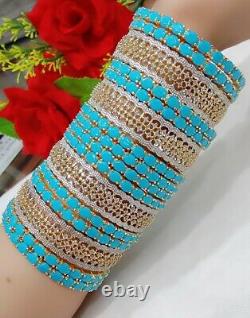 Indian CZ AD Jewelry Gold Plated Bangle Bracelet Blue Set Bollywood Bangles