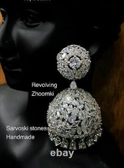 Indian Gold Plated Cz Jhumka Earrings Jhumki Wedding Bollywood Set Antique Stone