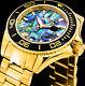 Invicta 48mm Mens Pro Diver Blue Abalone Dial 18k Gold Plated Ss Bracelet Watch