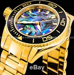 Invicta 48mm Mens Pro Diver Blue Abalone Dial 18K Gold Plated SS Bracelet Watch