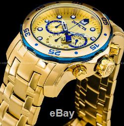 Invicta 48mm Mens Pro Diver Scuba Chronograph 18K Gold Plated SS 200MT Watch